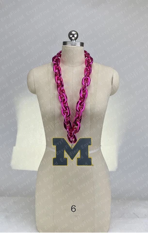 New U of Michigan Wolverines Jumbo H Pink Big Fan Chain Necklace Foam MI USA Cover