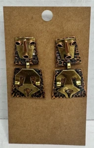 Vintage Kupfer & Messing figürliche Ohrringe Schraubverschluss nicht durchbohrt Casa Maya Mexico - Bild 1 von 4