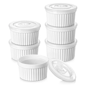 Ramekins con tapa de 10 oz | Platos souffle de porcelana | Juego de 6 para hornear - Imagen 1 de 8