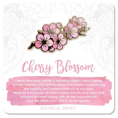 Cherry Blossom Branch Enamel Pin - Gold Plated Base - NEW Nature Jewelry - Image 1 of 3