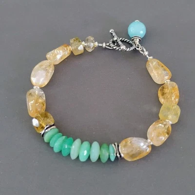 Brazalete de plata de ley U&C Sundance crisoprasa verde citrino, calcedonia azul Foto 1 de 4