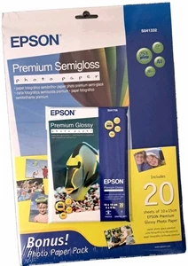 EPSON A4 PREMIUM SEMIGLOSS 251GSM PHOTO PAPER + 10x15 GLOSSY x 20 C13SO41332 - Picture 1 of 1