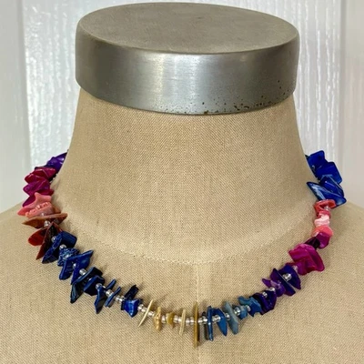 Винтажные разноцветные окрашенные морские ракушки ожерелье 80-е пастель серфер пляж богемное - Изображение 1 из 4