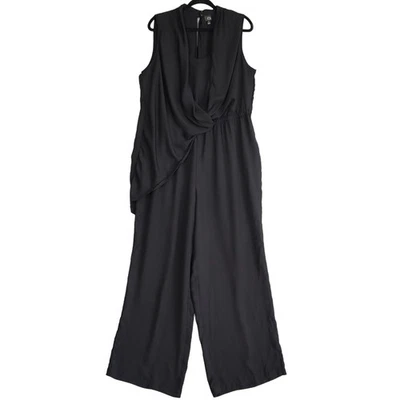Lane Bryant Womens Drapey Layered Jumpsuit Plus Size 16 Black Layered Lagenlook - Image 1 of 4