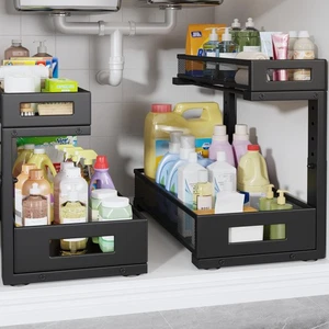 2 Pack 17IN Depth Under Sink Storage Organizer, Large 2-Tier Elegant Mesh Pul... - Foto 1 di 9