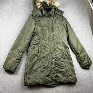 Chaqueta Billabong Mujer Mediana Verde Con Capucha Parka Imitación Piel Abrigo de Invierno Aislado - Imagen 1 de 14