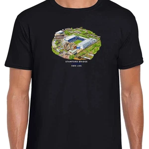 Chelsea Around The Grounds Stamford Bridge Aquarell Schwarz T-Shirt Tee - Bild 1 von 5