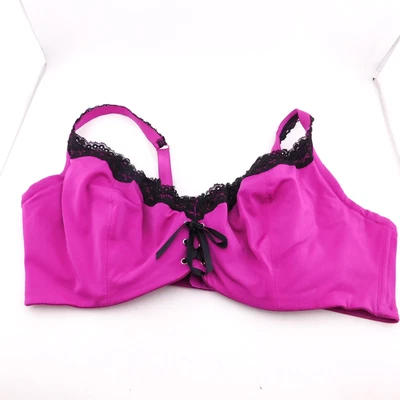 Frederick's of Hollywood Bra 42D Magenta Pink Black Lace Front - Image 1 of 4