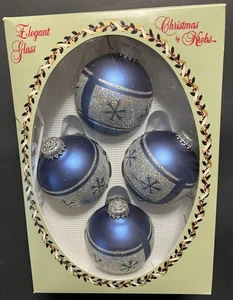 De colección 4 Navidad por Krebs Azul y Plata Brillo Vidrio Bola Adornos Copo de Nieve - Imagen 1 de 22