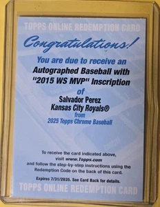 Topps Chrome Baseball 2025 Fanatics Signed Ball Redemption Salvador Perez - Picture 1 of 2