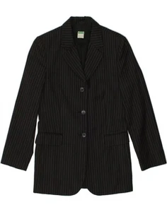 Chaqueta Blazer BENETTON Mujer 3 Botones IT 40 Pequeña Negra Rayas Lana AR08 - Imagen 1 de 4