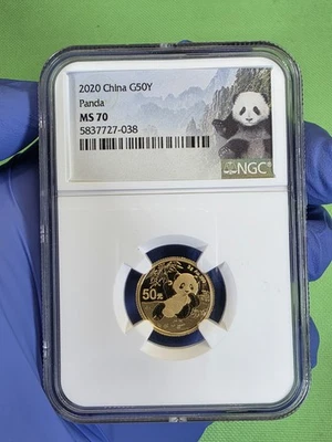 Moneda de 50 yuanes China Gold Panda 2020 - clasificación NGC COMO NUEVA 70 Foto 1 de 2
