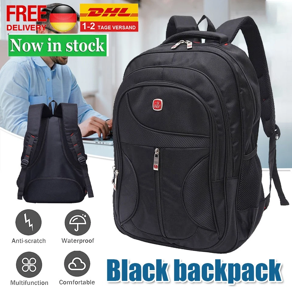 Rucksack Sport Arbeit Freizeit Schulrucksack Ranzen Herren Damen Schwarz - Bild 1 von 4