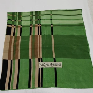 Yves Saint Laurent Silk Scarf Green 77cm Used with Minor Stains - Picture 1 of 7