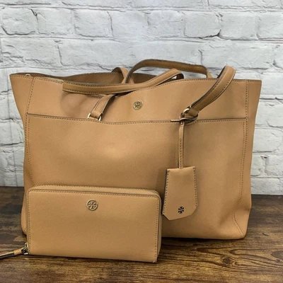 Tory Burch Robinson Brown Double Zip Tote Handbag With Wallet - Image 1 of 4