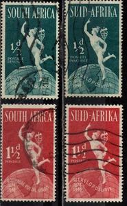 SUD AFRICA 1949 - Lotto 4 francobolli usati 75° anniversario UPU #SAX - Foto 1 di 1