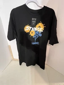 New Stance Designer Mens Graphic Street FLOWERS Logo Tee Shirt Size Large Black - Picture 1 of 4
