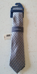 Men's CROFT & BARROW Tie "Silver Dot Grid" Gray w/Navy & Blue Brand New w/Tags