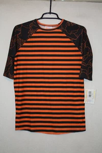 NWT Lularoe Sz 12 Sloan Tee Orange Stripes Black Cats Raglan Sleeves Halloween - Picture 1 of 4