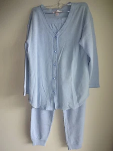 Conjunto de pijama Johns largo tejido gofre azul vintage Victoria's Secret parte superior inferior - Imagen 1 de 5