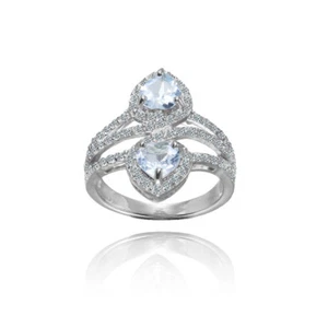 Sterling Silver Blue Topaz and White Topaz Heart Halo Friendship Ring - Picture 1 of 9