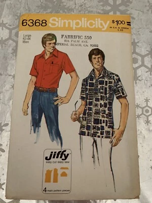 ❤️Vintage Simplicity 6368 JIFFY Camisa Para Hombre Botón Frontal Peine Bolsillo Talla 42-44 Foto 1 de 4