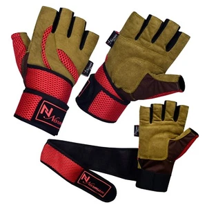 Levantamiento de pesas gimnasio acolchado entrenamiento fitness guantes con correa grande marrón - Imagen 1 de 5