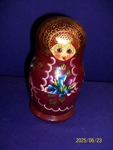 Juego de 5 muñecas anidadoras Matrioska rusa pintadas a mano rojas/negras/doradas florales 6,5" - Imagen 1 de 2