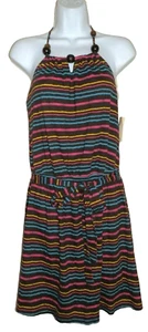 Junior mittelbraun gestreiftes Neckholder Kleid Perlen - Bild 1 von 2