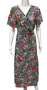 Carol Rose Dresses Women's Short Sleeve Multicolor Palm V-Neck Wrap Dress Size L - Picture 1 of 13