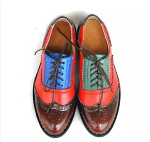 New Women Brogue Carved Lace Up Shoes Oxfords Round Toe Hollow Out Colorful R246 - Picture 1 of 33