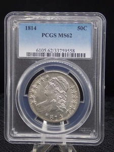 UNITED STATES 1814 PHILADELPHIA EARLY BUST SILVER HALF DOLLAR SLABBED PCGS MS 62 - Picture 1 of 2