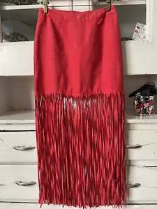 H&M x Coachella “ Suede” Fringe Skirt Size 8 100% Polyester Red - Picture 1 of 17