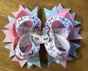 Girls Large Boutique Double Layered Unicorn Horse Hair Bow - Picture 1 of 2