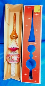 VTG POLAND GLASS XMAS TREE TOPPER ORNAMENT & BOX, FLORAL DESIGN & GLITTER ~ 29¢! - Picture 1 of 7