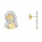 10k Yellow & White Gold Simulated Diamond Jesus Head Pushback Stud Earrings