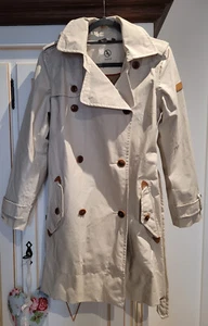 AIGLE Trenchcoat Mantel Jacke Damen Kapuze Gürtel Beige Bronze Knöpfe S 38 36 - Bild 1 von 24