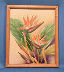 Original Vintage Hale Pua (Frank Oda) Hawaii Paradiesvogel Blumengemälde - Bild 1 von 3