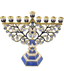 Handbemalt Messing blau/weiß Emaille Erbstück Menora Chanukka Dreidel Company - Bild 1 von 5