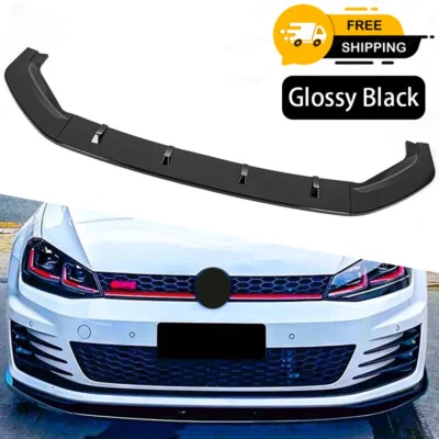 Gloss Black Front Bumper Splitter Spoiler Lip For VW Golf MK7 GTD GTI 2014- 2020 - Image 1 of 4
