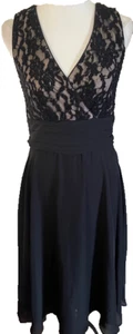 Mei Mei Womens Black Sequin Evening Gown Size 10 V-Neck Lace Formal Function - Picture 1 of 7