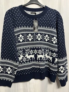 -347 Boohoo Sz 20-22 Navy&White Nordic/Fairisle Knit Xmas Jumper Nwt - Picture 1 of 5