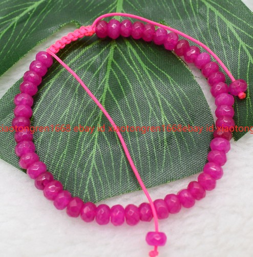 VALENTINO Nuovo Bracciale Intreccia Rosa Sfaccettata Gemme Giada Rossa Rondelle Perline 7 5 pollici