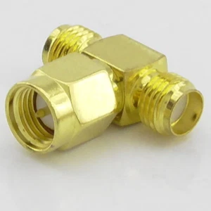 Adaptador de pieza T SMA enchufe macho a 2 tomas de conector hembra, adaptador de divisor de RF - Imagen 1 de 5