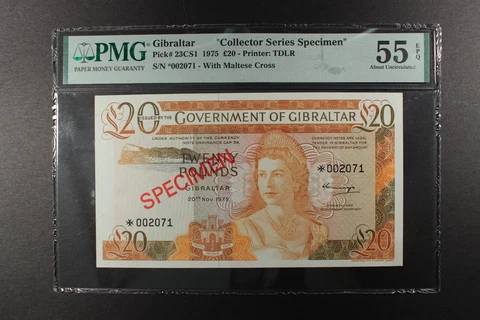 Gibraltar 20 Pounds 1975 ... P-23CS1 ... PMG 55 EPQ Cover