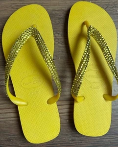 LORI JACK HAVAIANAS FLIP FLOP SIZE 41-42 WITH SWAROVSKI CRYSTALS - Picture 1 of 5