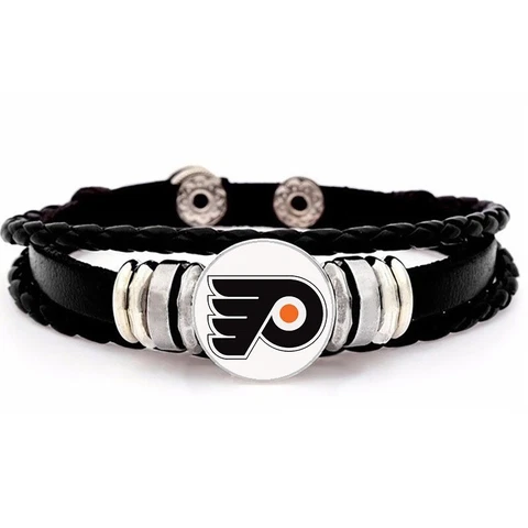 Philadelphia Flyers Mens Womens Black Leather Adjust. Bracelet D14 Cover