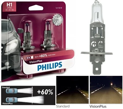 Philips VIsion Plus 60% H1 55W Two Bulbs Head Light Low Beam Plug Play Replace - Image 1 of 4