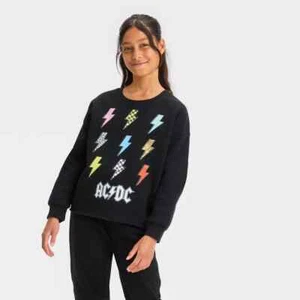 Girls' AC/DC Cropped Crewneck Sweatshirt - art class Black S 6/7 - Picture 1 of 1