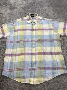 Daniel Cremieux Shirt Mens XL Multicolor Madras Plaid Linen Classic Fit Hawaiian - Picture 1 of 8